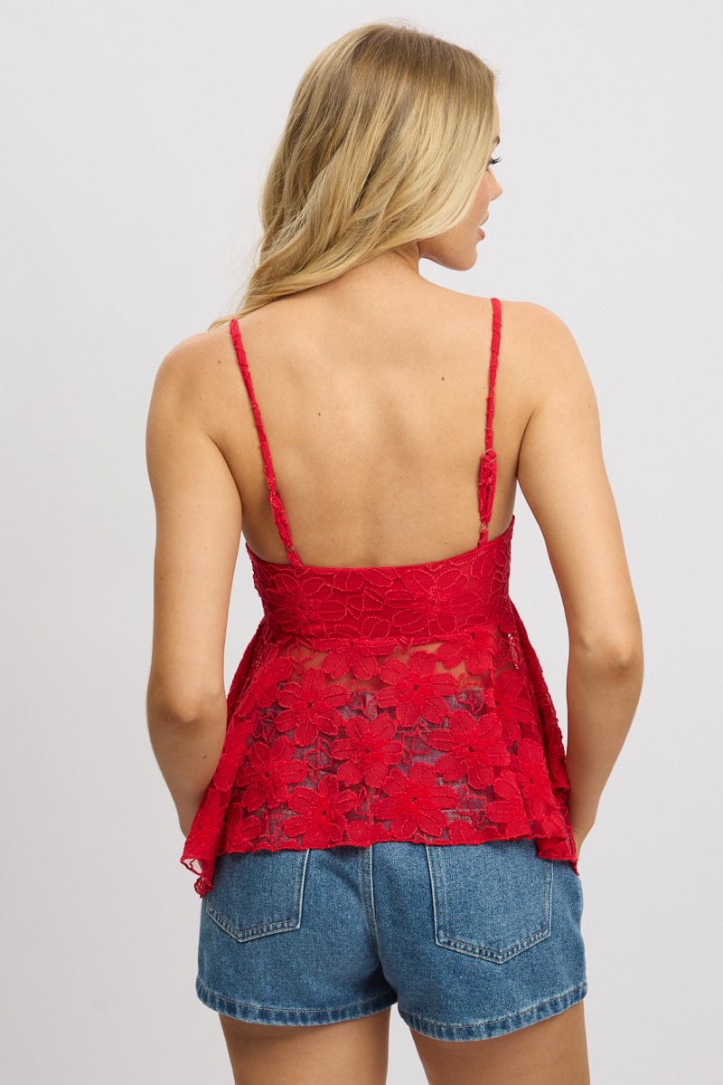 Red Tank Top Top Lace