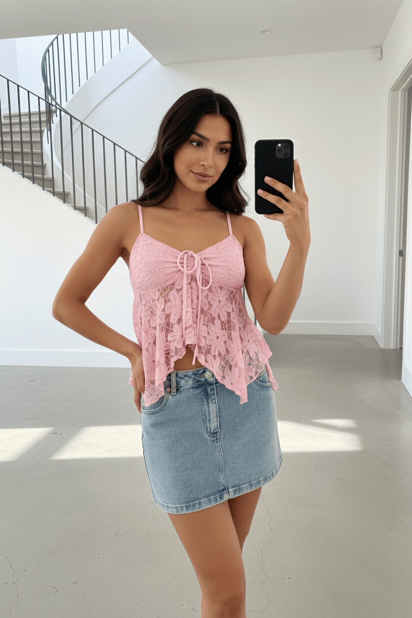 Pink Tank Top Top Lace