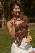 Brown Tank Top Top Lace