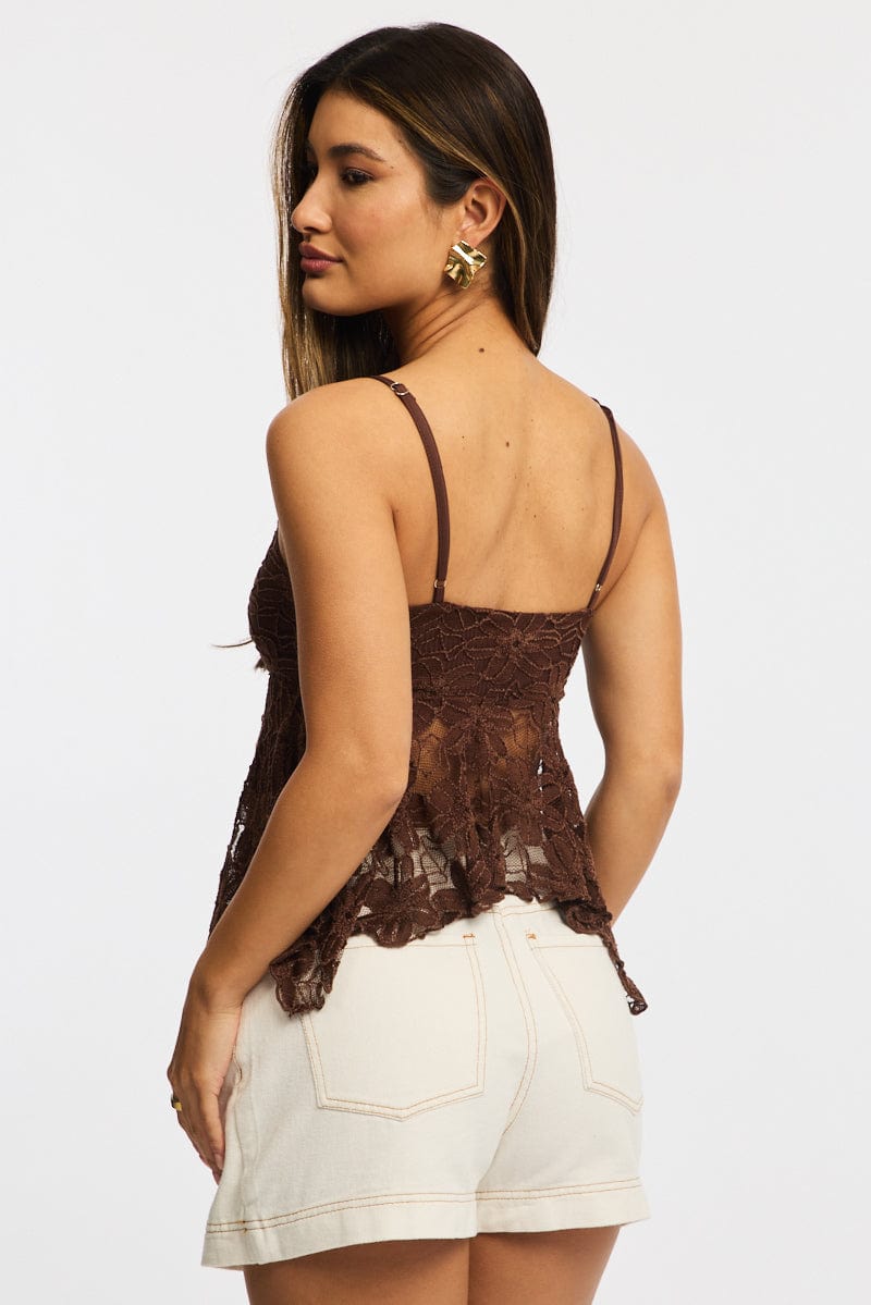 Brown Tank Top Top Lace
