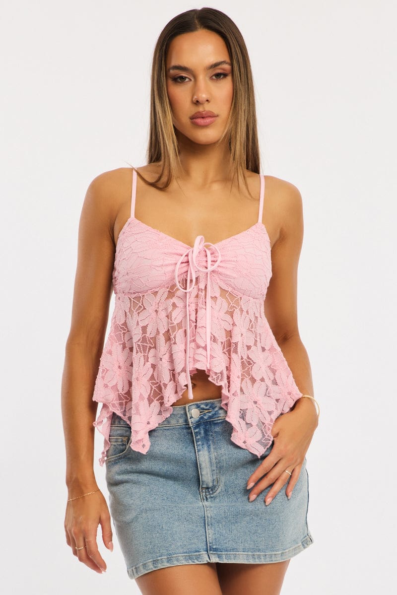 Pink Tank Top Top Lace