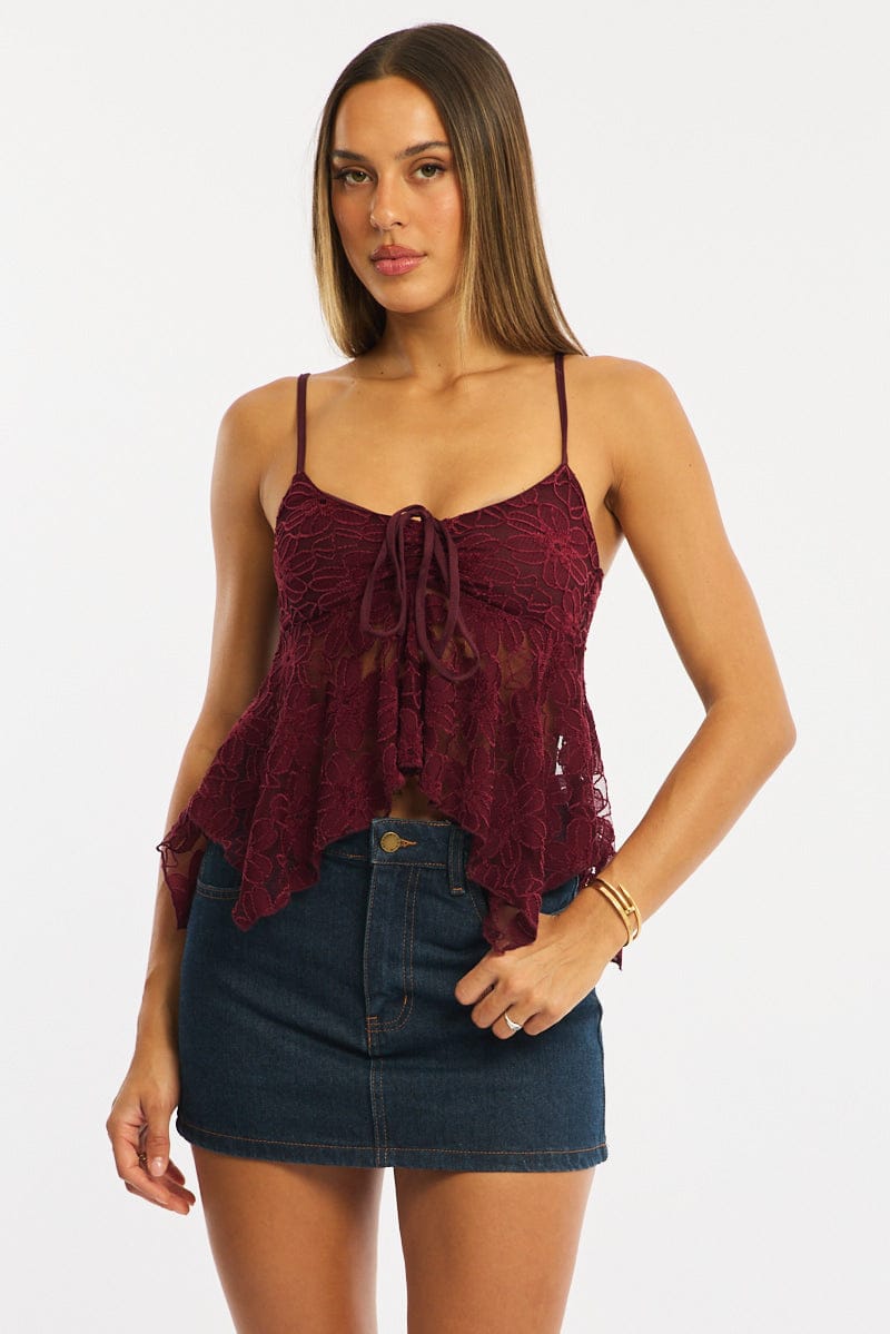 Red Tank Top Top Lace