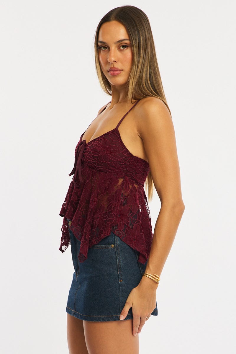 Red Tank Top Top Lace