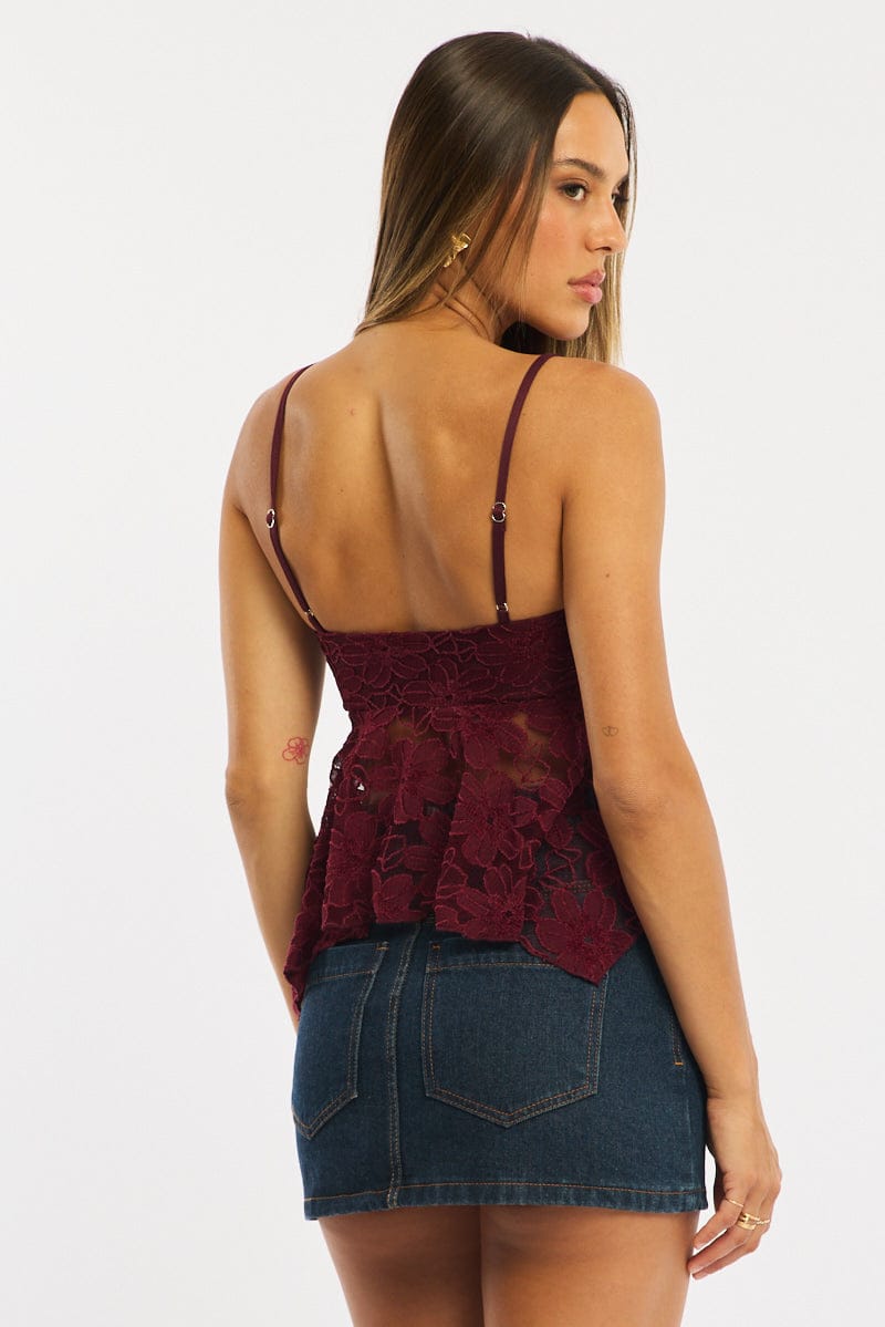 Red Tank Top Top Lace