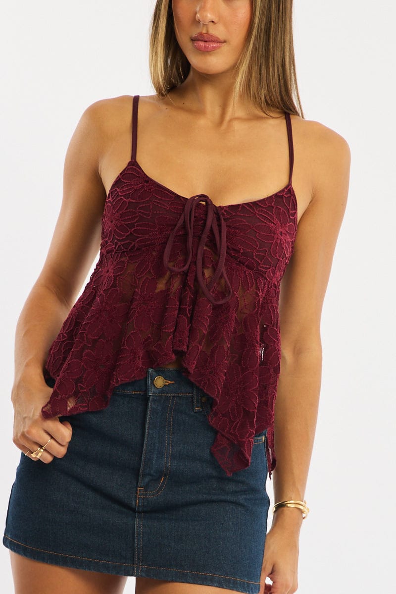 Red Tank Top Top Lace
