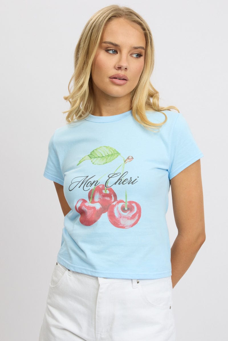 Blue Graphic T-Shirt Short Sleeve