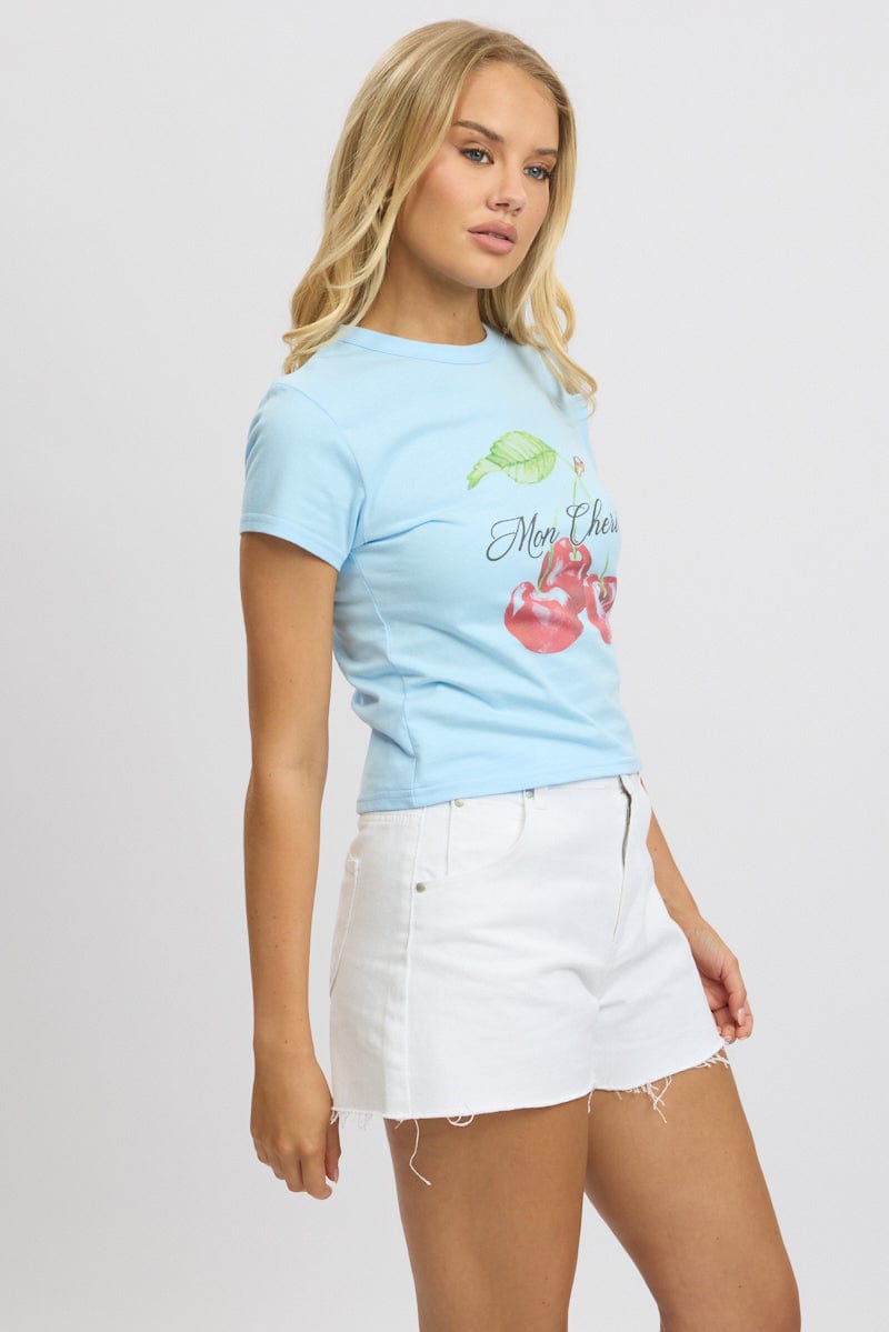 Blue Graphic T-Shirt Short Sleeve