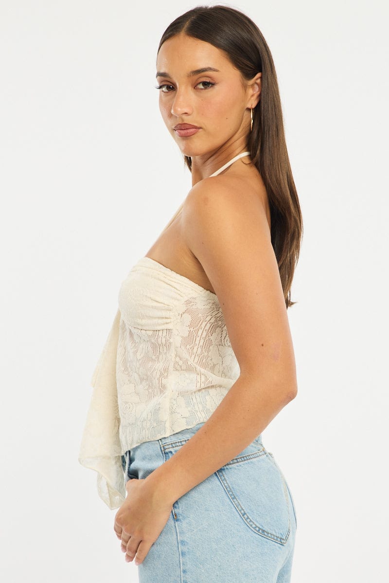 White Halter Top Sleeveless Lace