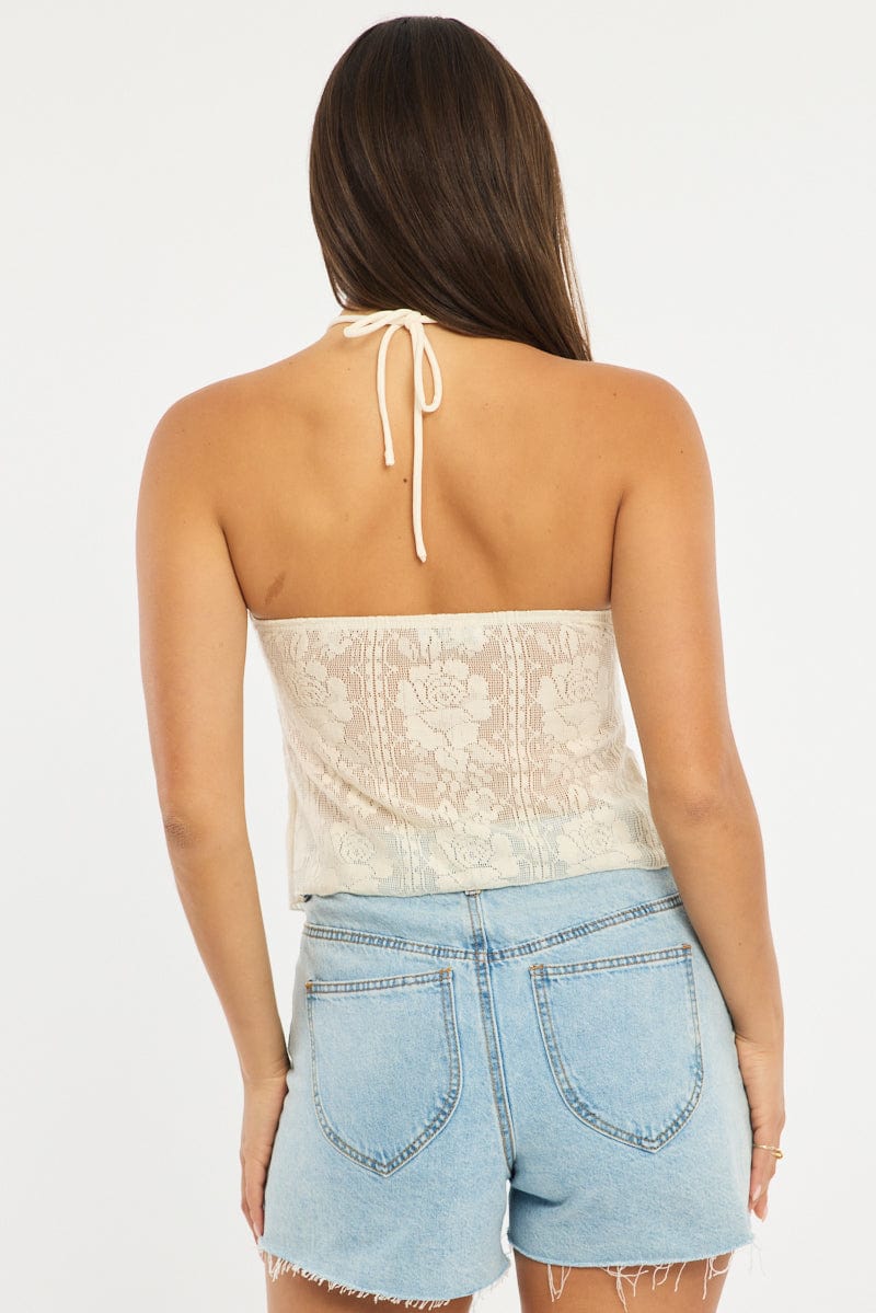 White Halter Top Sleeveless Lace