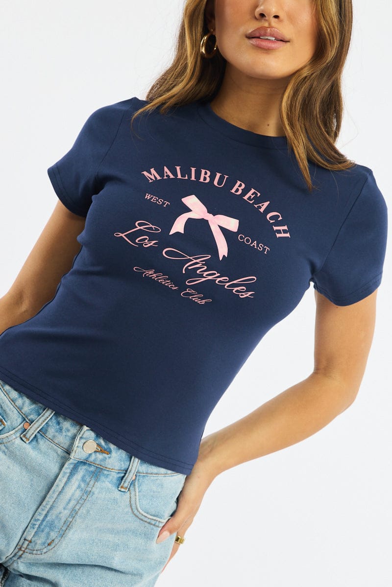 Blue Graphic T-Shirt Short Sleeve
