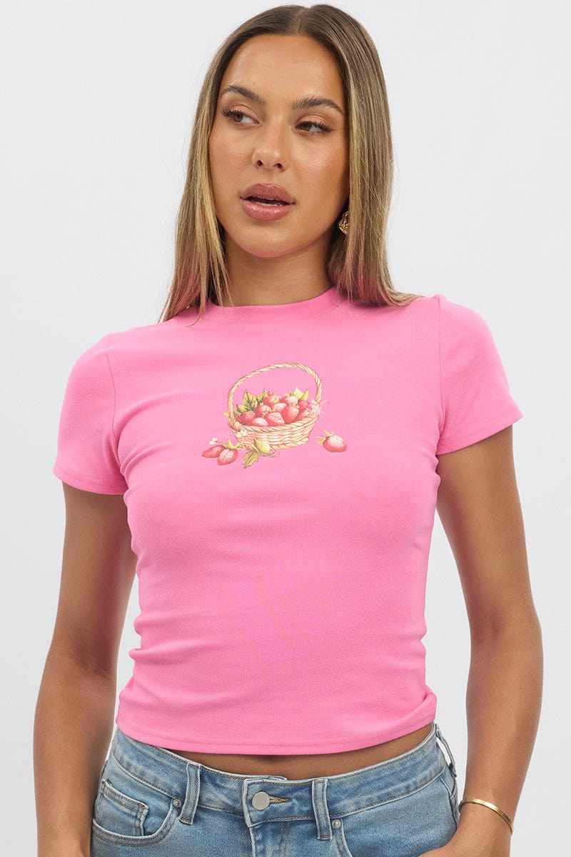 Pink Graphic T-Shirt Short Sleeve