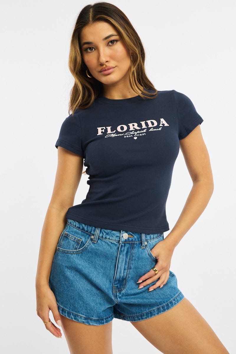 Blue Graphic T-Shirt Short Sleeve