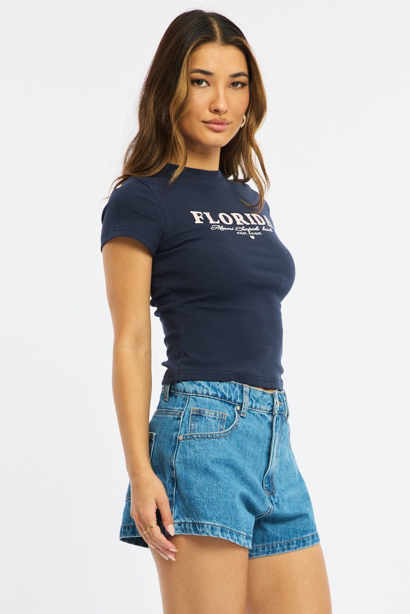 Blue Graphic T-Shirt Short Sleeve