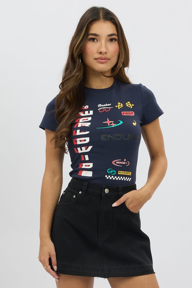 Blue Graphic T-Shirt Short Sleeve