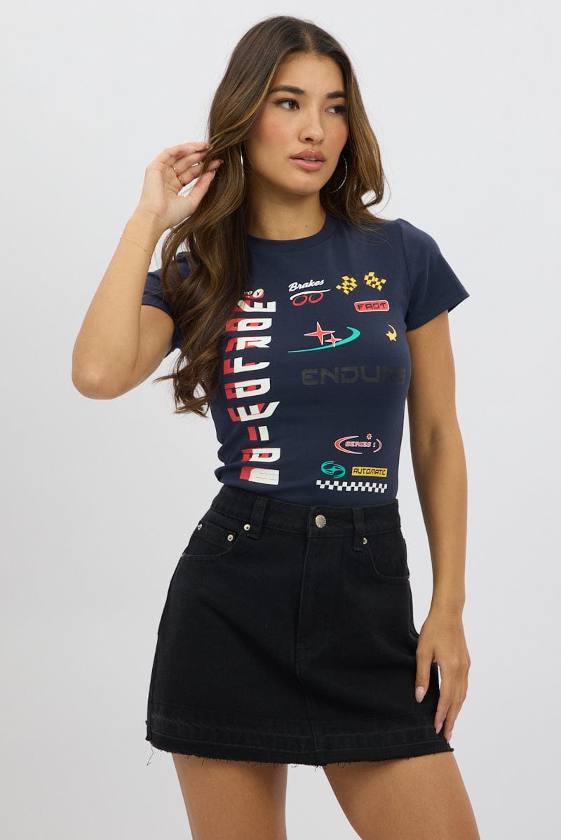 Blue Graphic T-Shirt Short Sleeve