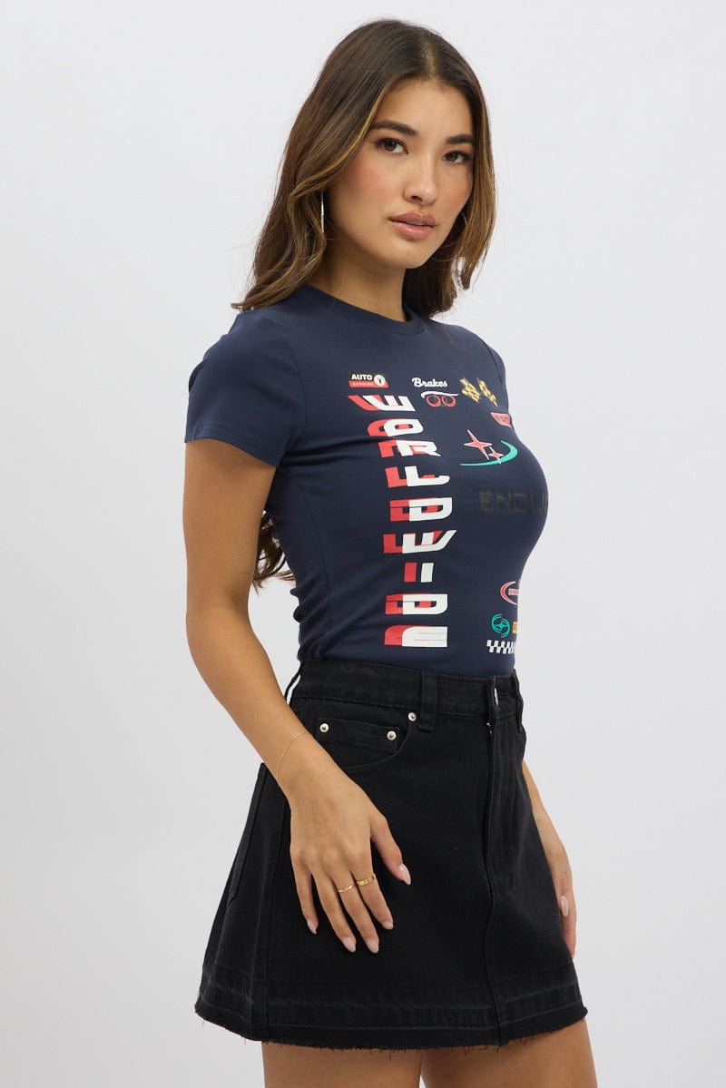 Blue Graphic T-Shirt Short Sleeve