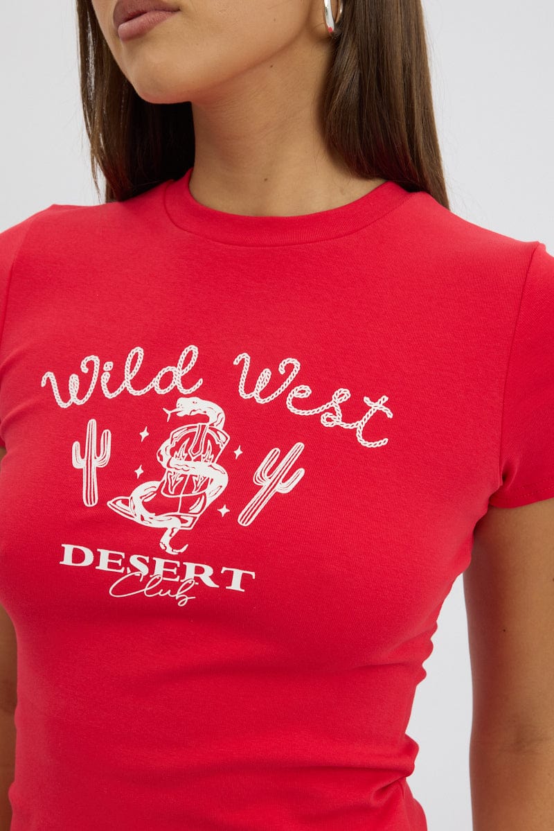 Red Graphic T-Shirt Short Sleeve