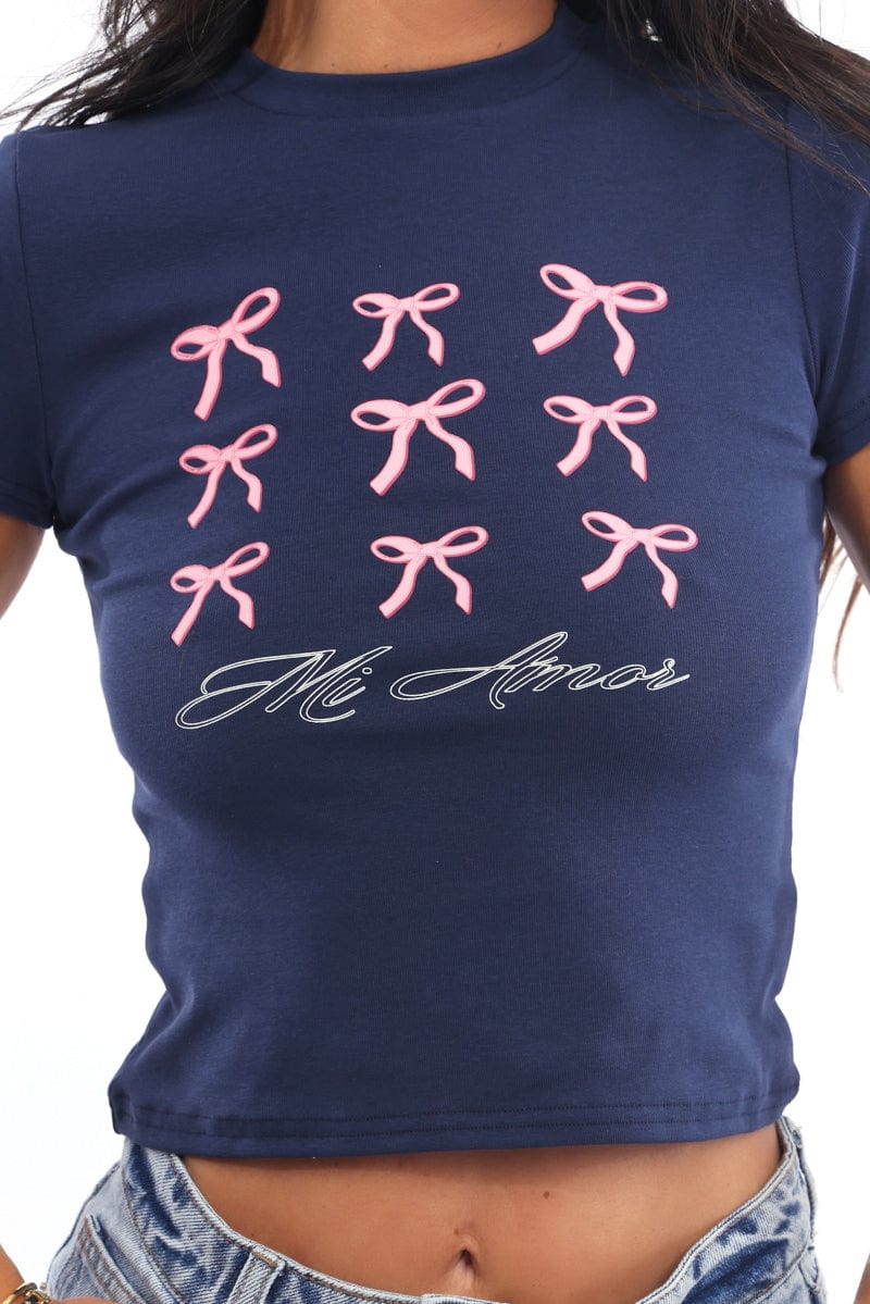 Blue Graphic T-Shirt Short Sleeve