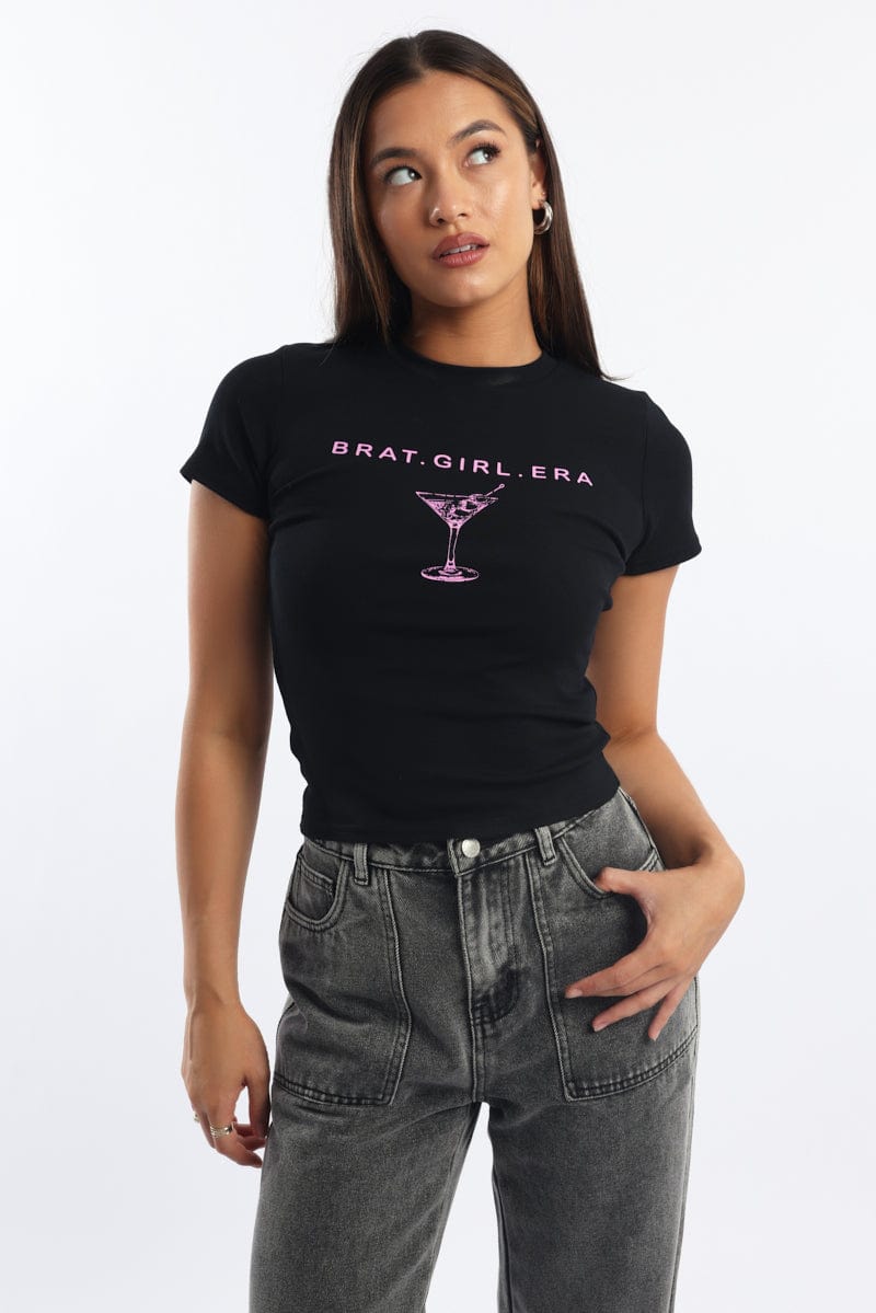 Black Graphic T-Shirt Short Sleeve