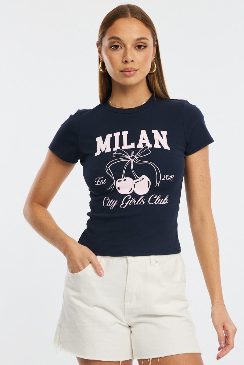 Blue Graphic T-Shirt Short Sleeve