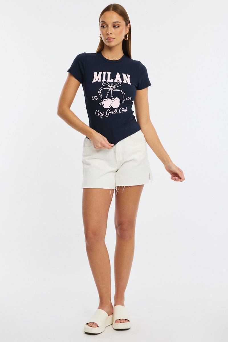 Blue Graphic T-Shirt Short Sleeve