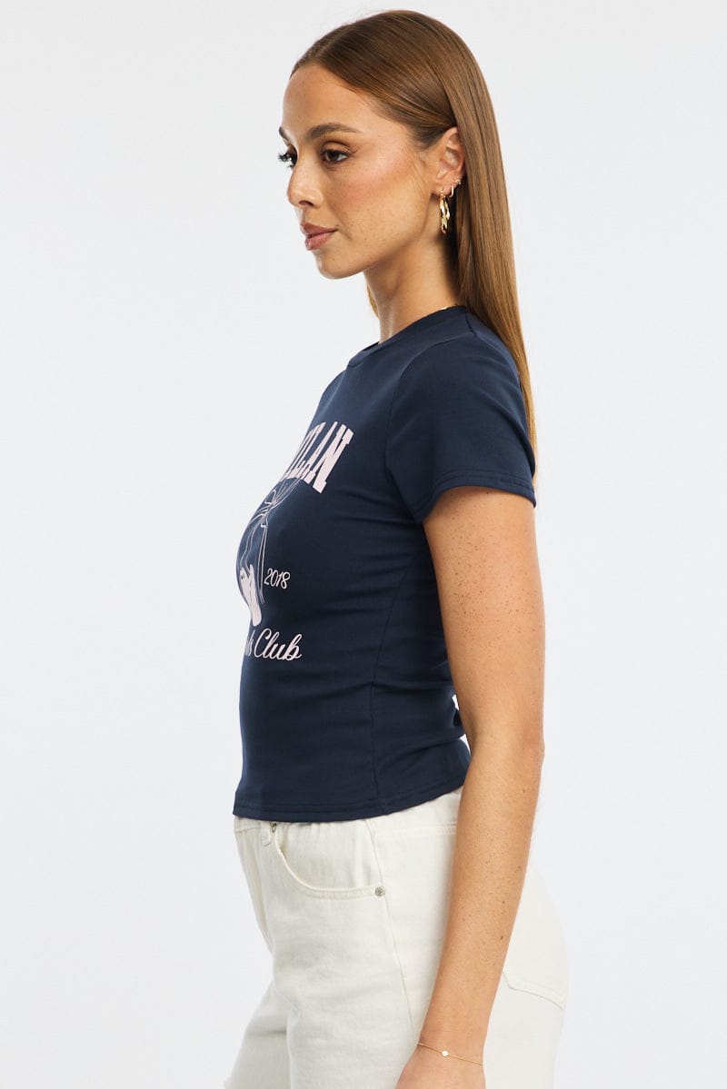 Blue Graphic T-Shirt Short Sleeve