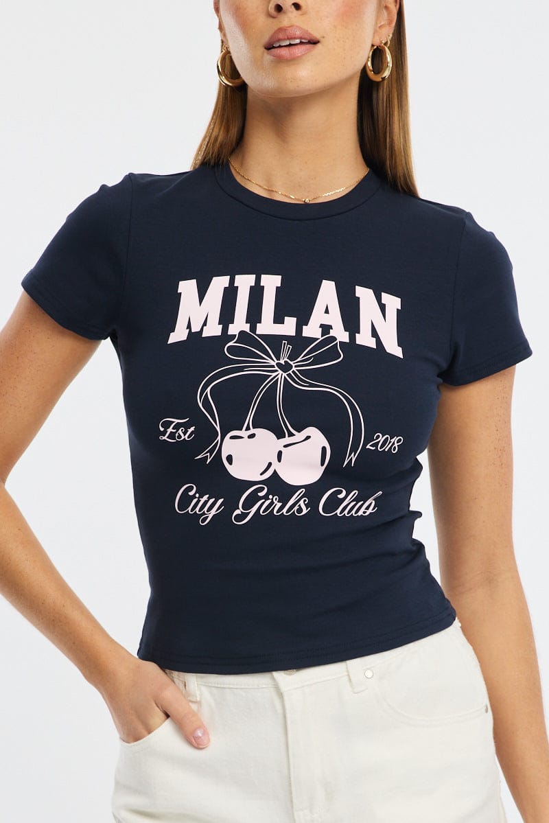 Blue Graphic T-Shirt Short Sleeve