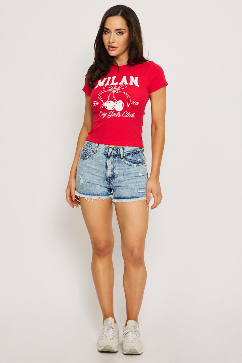 Red Graphic T-Shirt Short Sleeve
