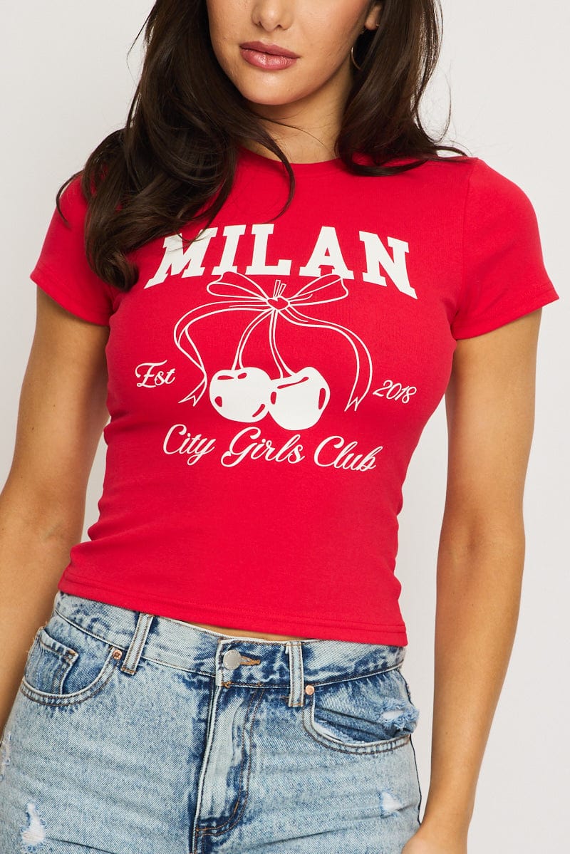 Red Graphic T-Shirt Short Sleeve