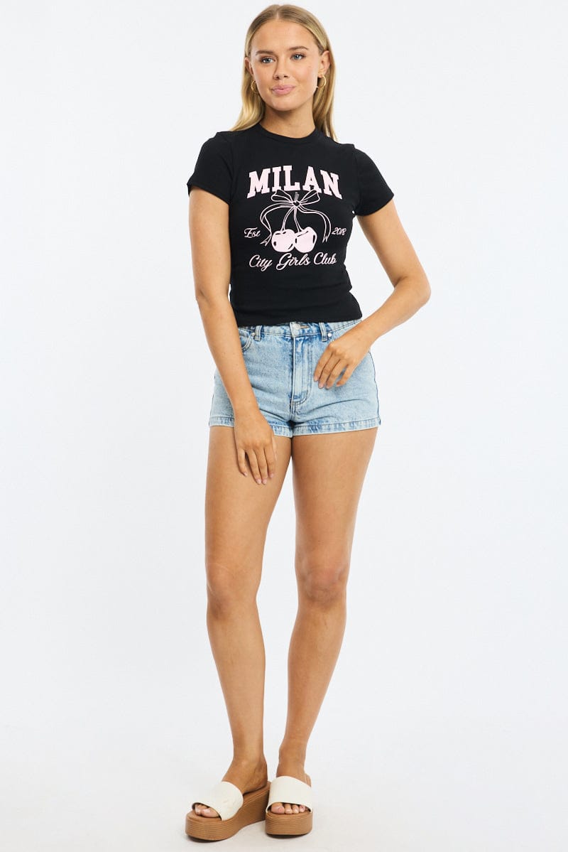 Black Graphic T-Shirt Short Sleeve