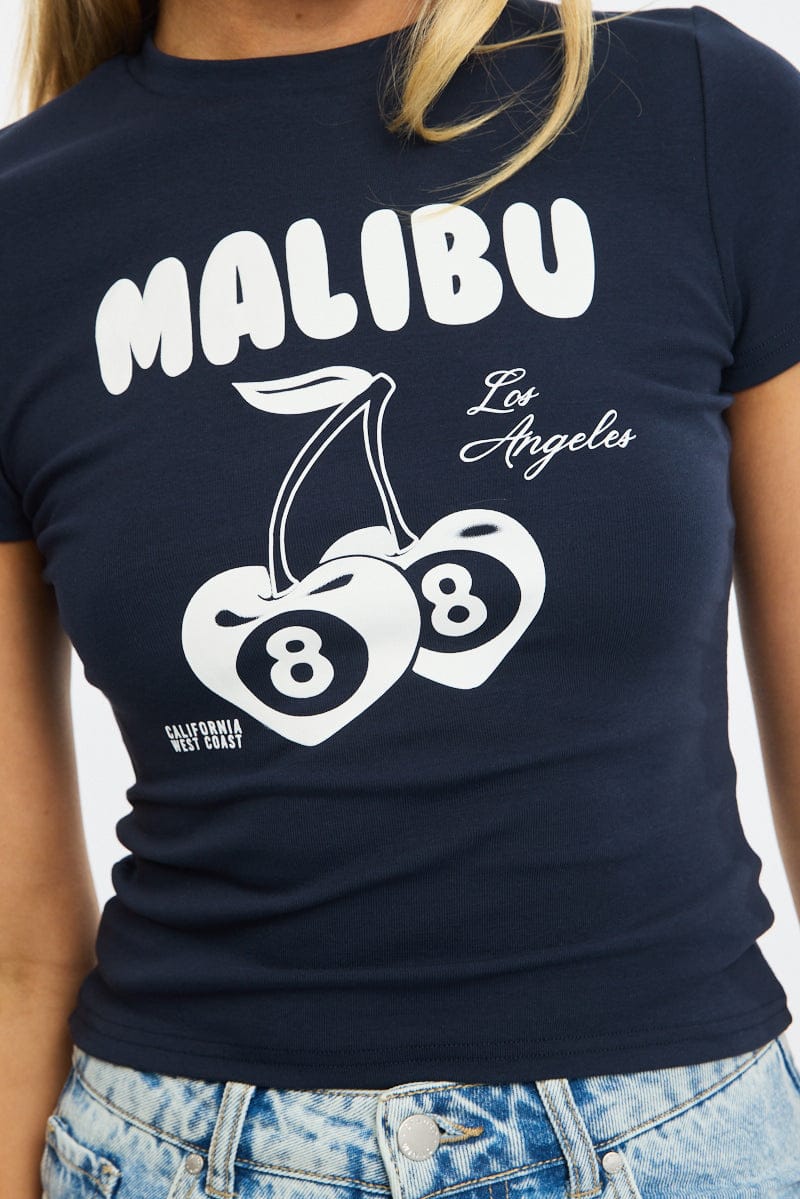 Blue Graphic T-Shirt Short Sleeve