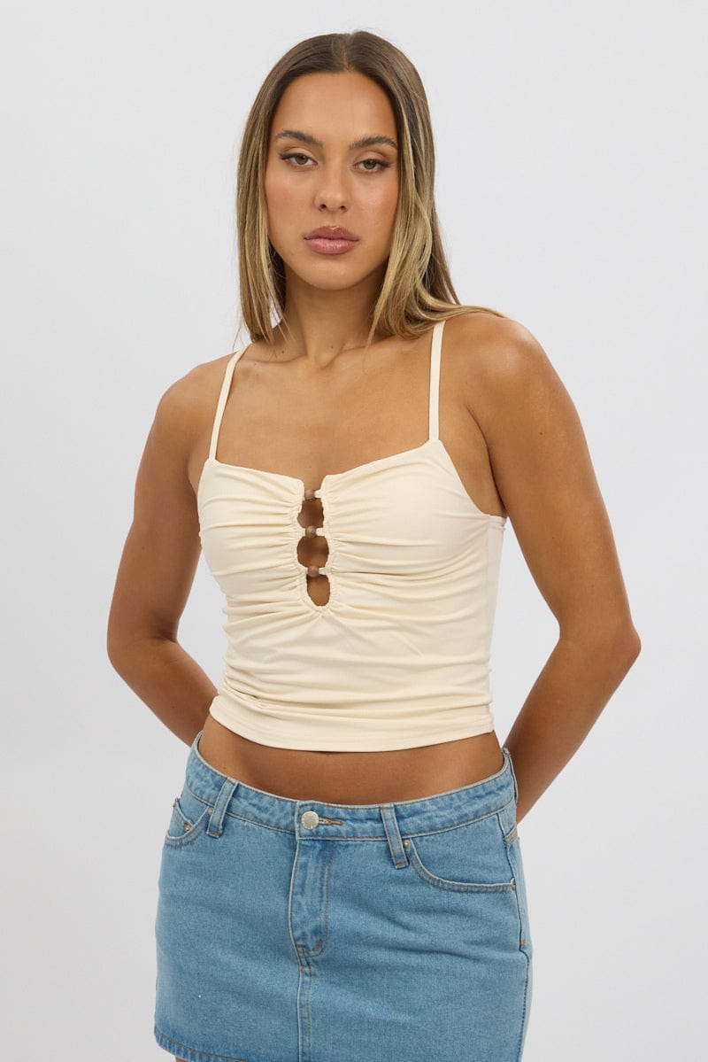 Yellow Tank Top Top Beads With Details