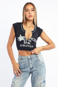 Black Graphic T-Shirt Short Sleeve Crop