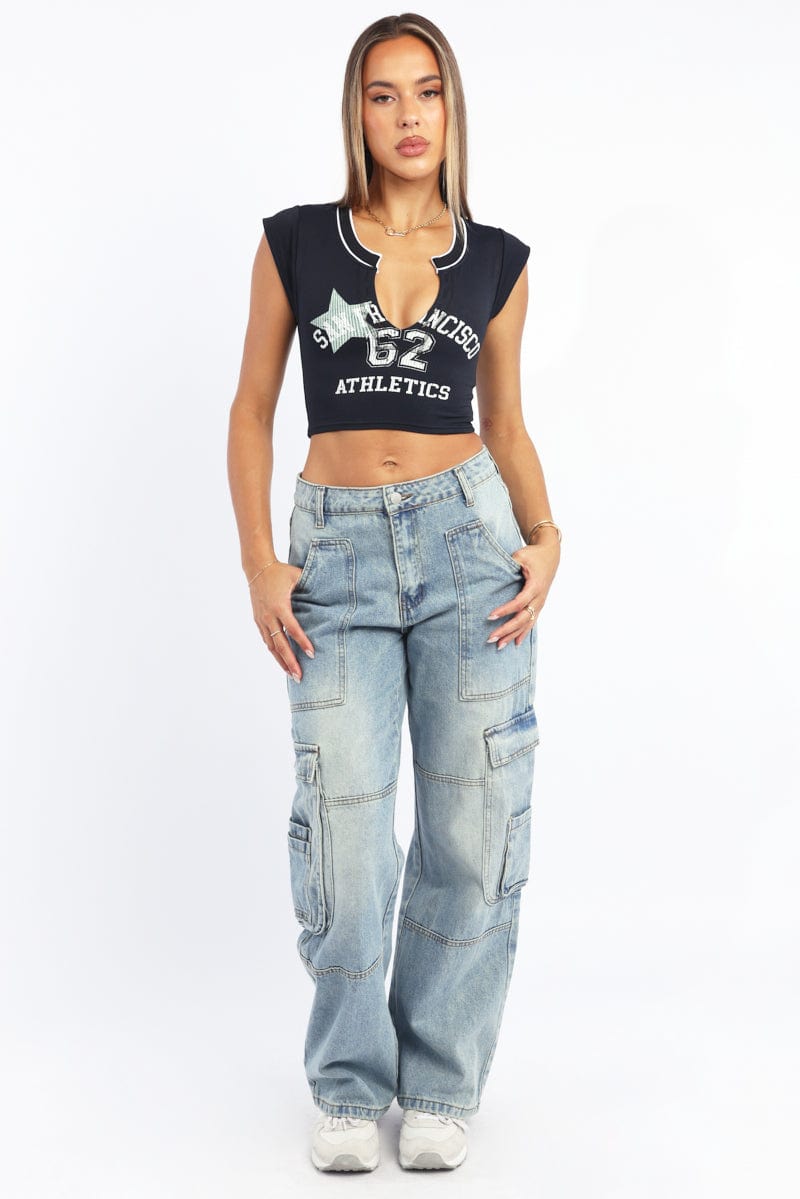 Black Graphic T-Shirt Short Sleeve Crop