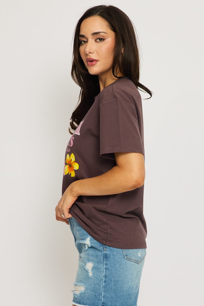 Brown Graphic T-Shirt Short Sleeve