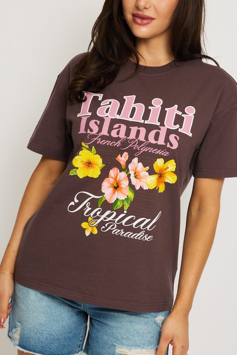 Brown Graphic T-Shirt Short Sleeve