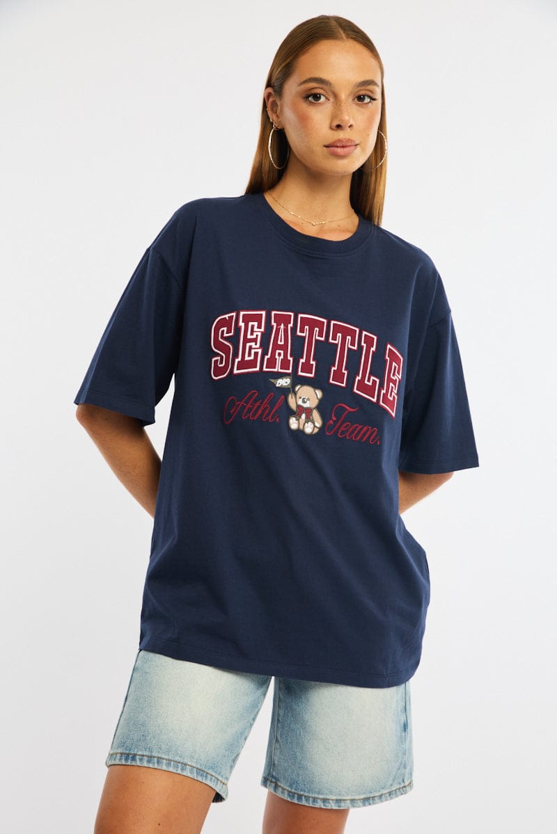Blue Graphic T-Shirt Short Sleeve