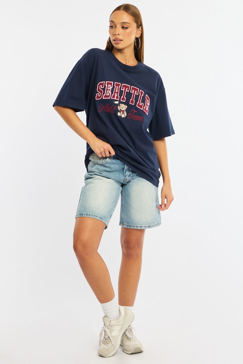 Blue Graphic T-Shirt Short Sleeve