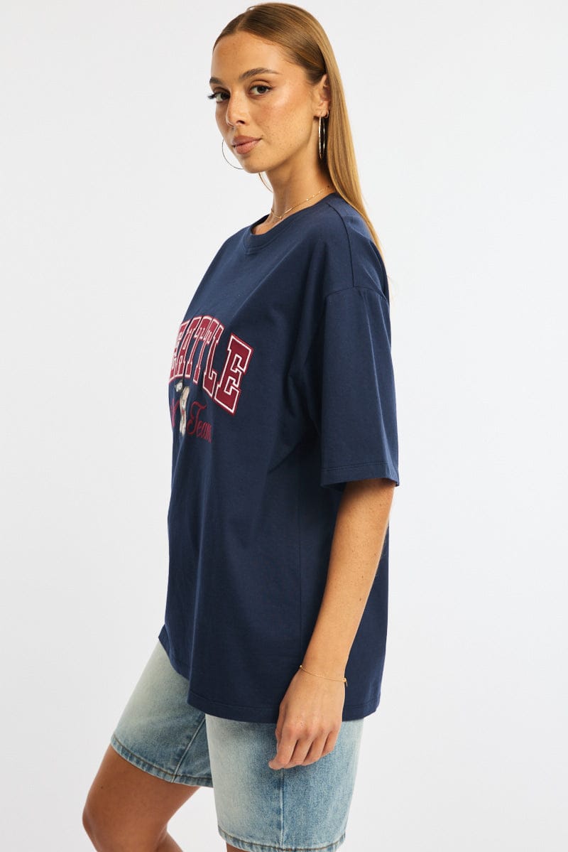 Blue Graphic T-Shirt Short Sleeve