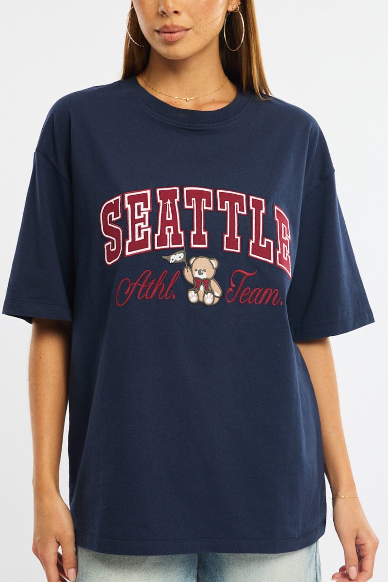 Blue Graphic T-Shirt Short Sleeve