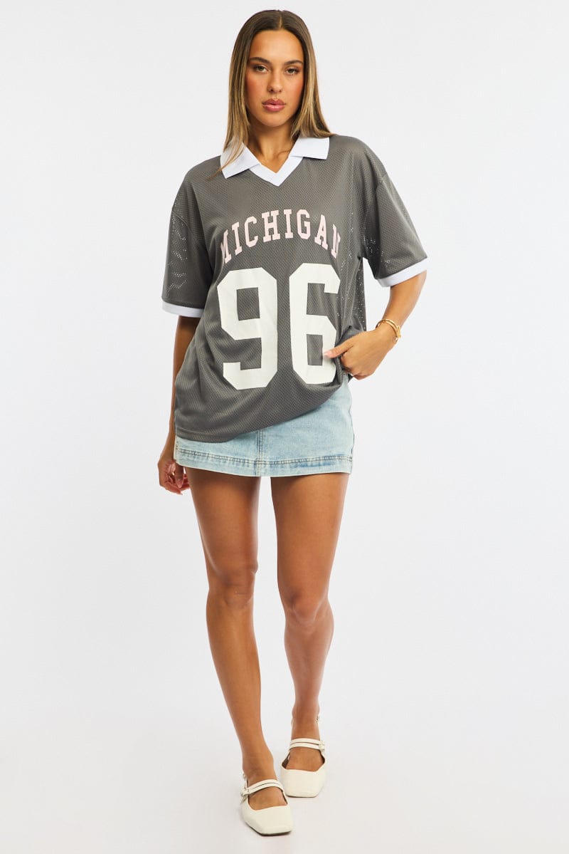 Grey Sport T-Shirt Collar Short Sleeve