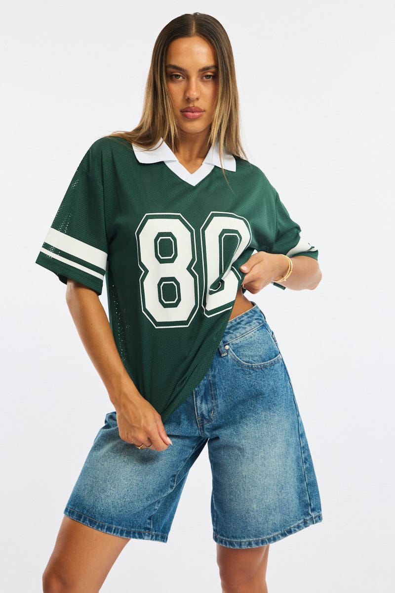 Green Sport T-Shirt Collar Short Sleeve