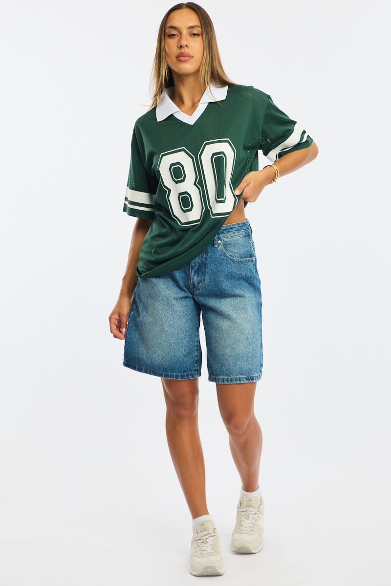 Green Sport T-Shirt Collar Short Sleeve
