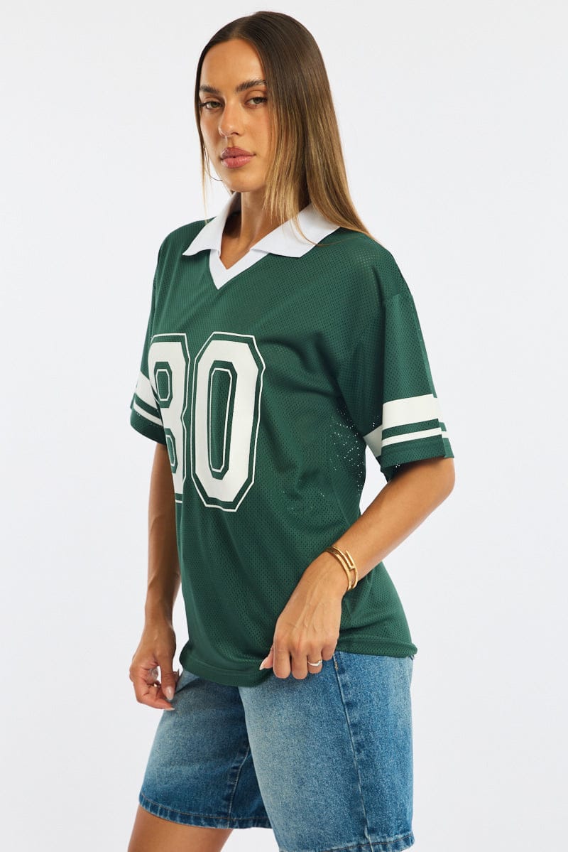 Green Sport T-Shirt Collar Short Sleeve