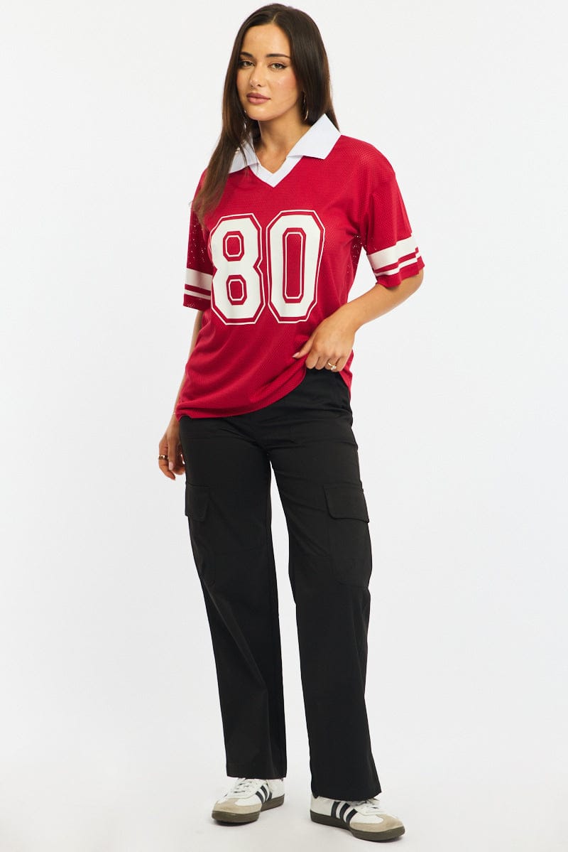 Red Sport T-Shirt Collar Short Sleeve