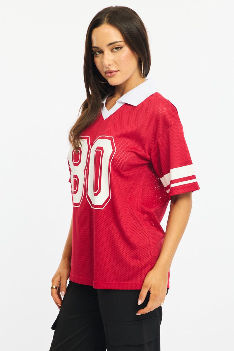 Red Sport T-Shirt Collar Short Sleeve