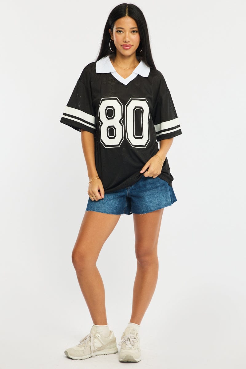 Black Sport T-Shirt Collar Short Sleeve