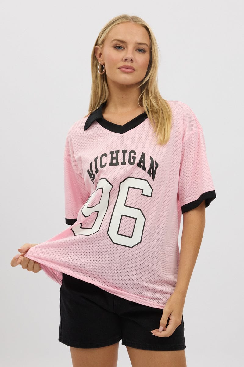 Pink Sport T-Shirt Collar Short Sleeve