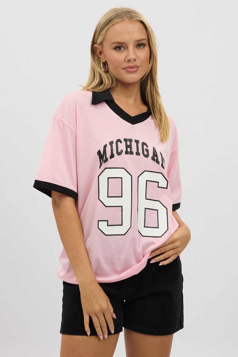 Pink Sport T-Shirt Collar Short Sleeve