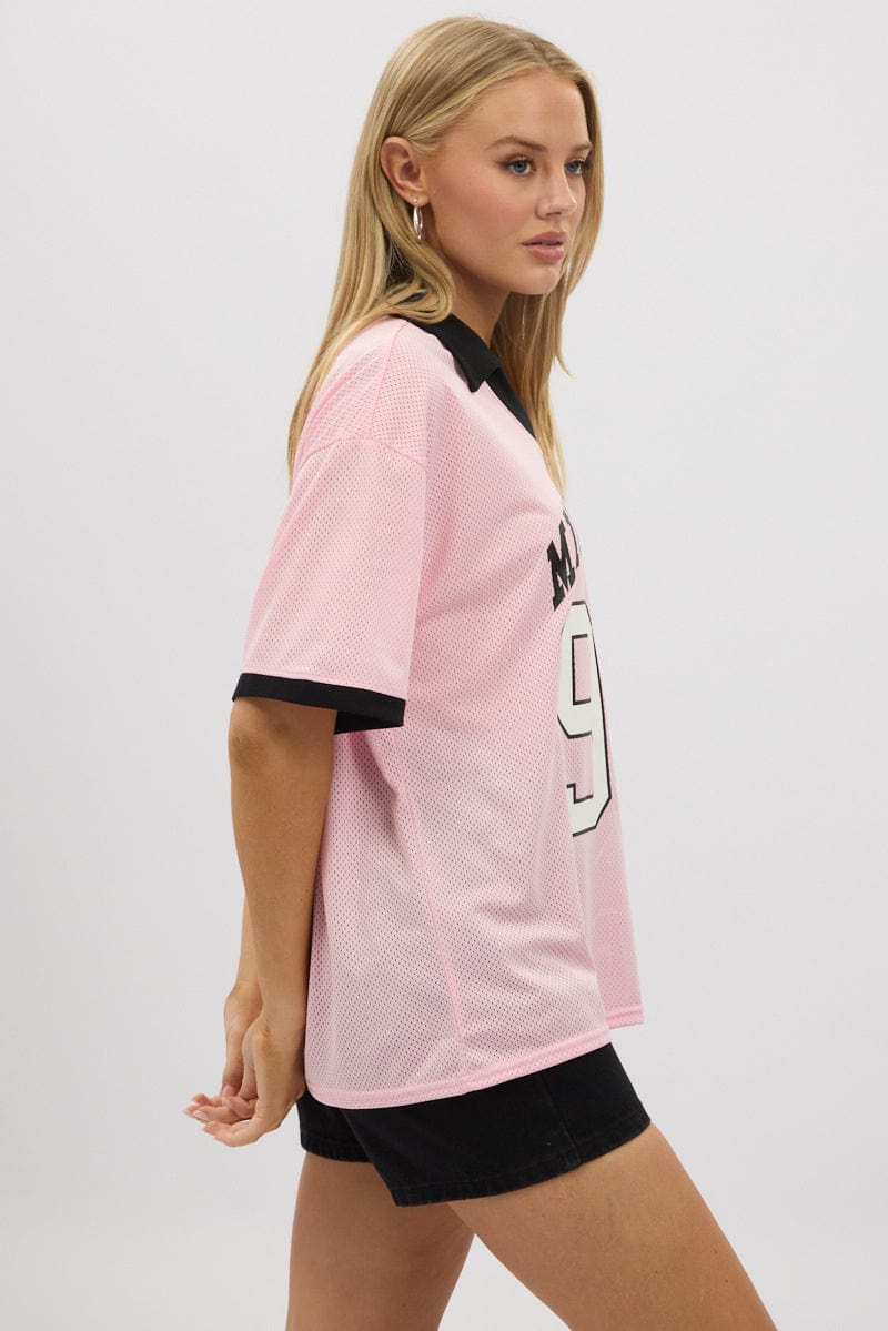 Pink Sport T-Shirt Collar Short Sleeve